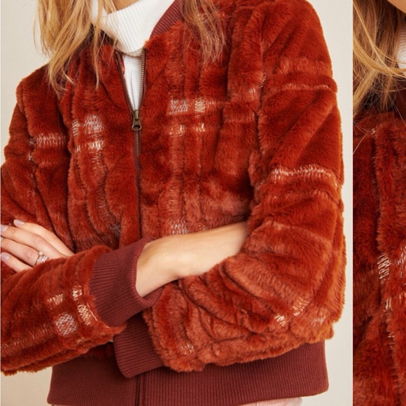 Anthropologie Warm Orange Textured Bomber Jacket - Picture 4 of 5